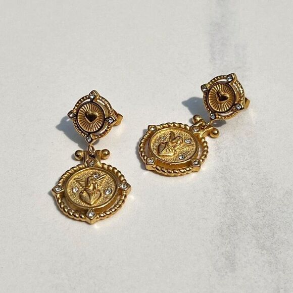 New! “Carmella” Cupid Heart Gold Drop Earrings - Picture 1 of 5